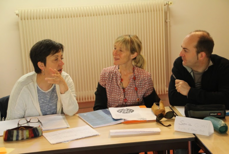 At Enfa in May 2016, in-service teachers working in groups from the same agricultural high school institute for the démarche d'enquête that they will implement in classroom next year.